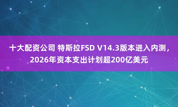十大配资公司 特斯拉FSD V14.3版本进入内测，2026年资本支出计划超200亿美元
